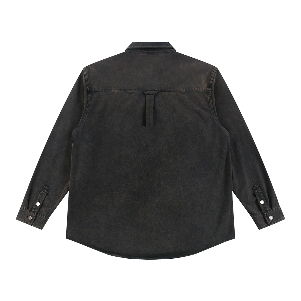 DENIM STYLE LONG SLEEVE OVERSHIRT - VINTAGE WASH BLACK