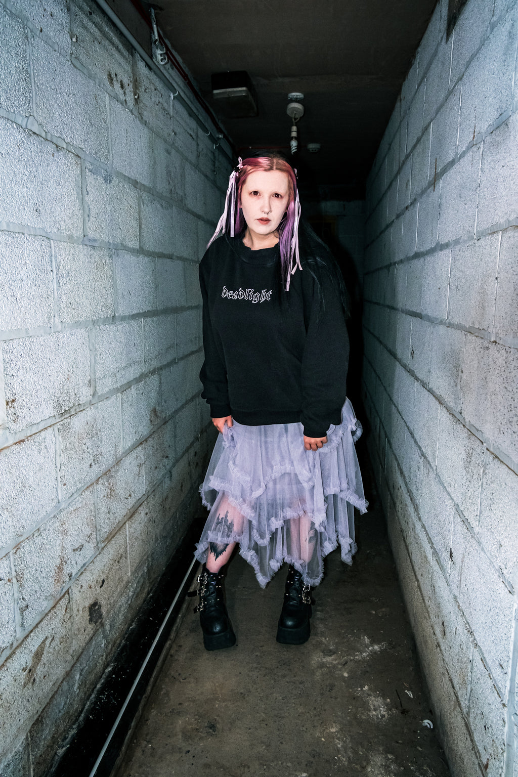 DEADLIGHT HOLLOW LOGO MOCK NECK SWEATER - BLACK