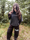 DEADLIGHT BARBED WIRE SKULL CARD SHORT SLEEVE HOODIE - MINERAL WASH BLACK