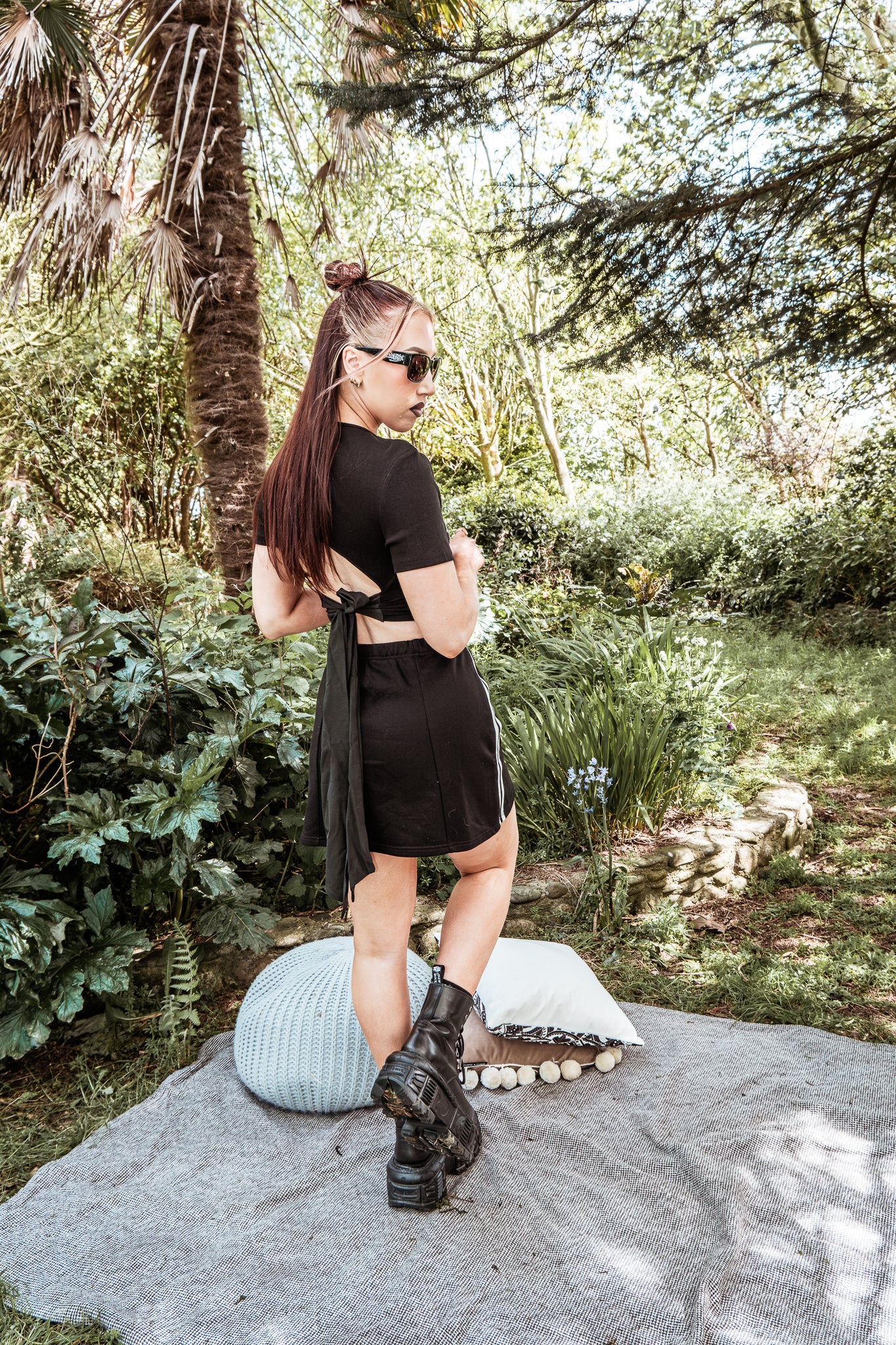 ALTERED LOGO BOW BACK BOATNECK TEE - BLACK