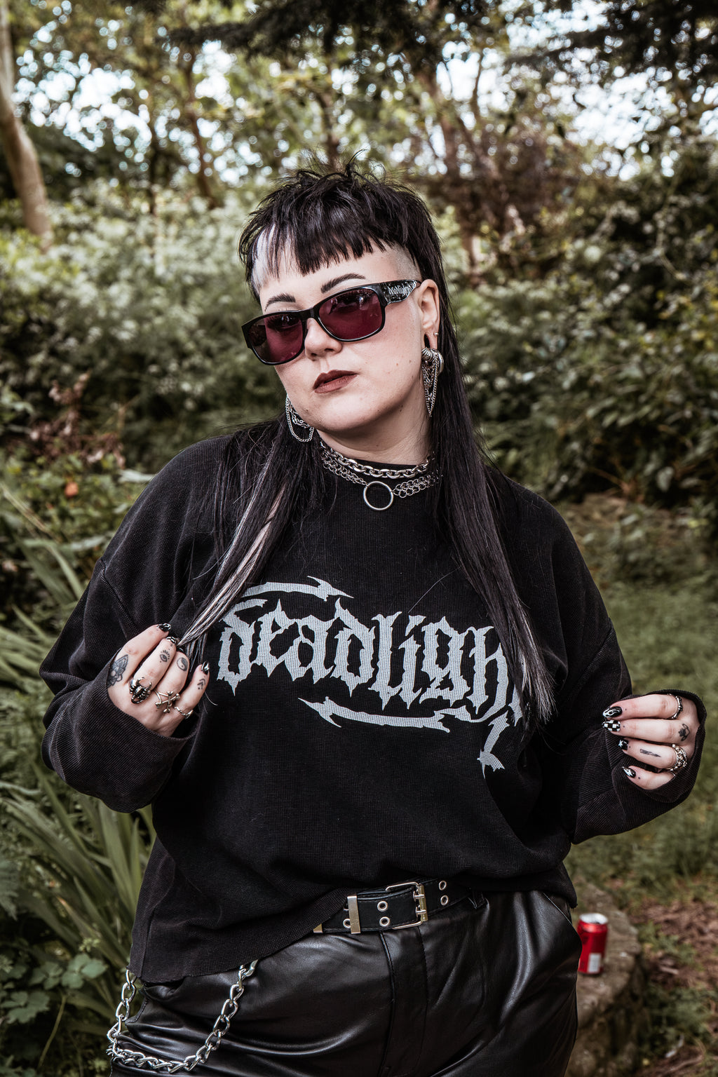 ALTERED LOGO WAFFLE KNIT LONG SLEEVE - BLACK