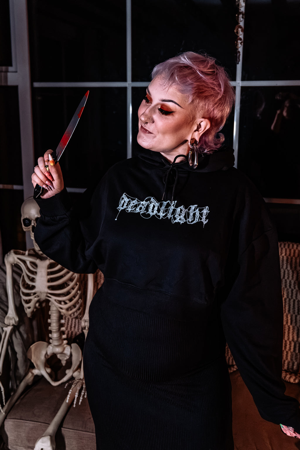 DEADLIGHT SPIDER CROPPED HOODIE - BLACK