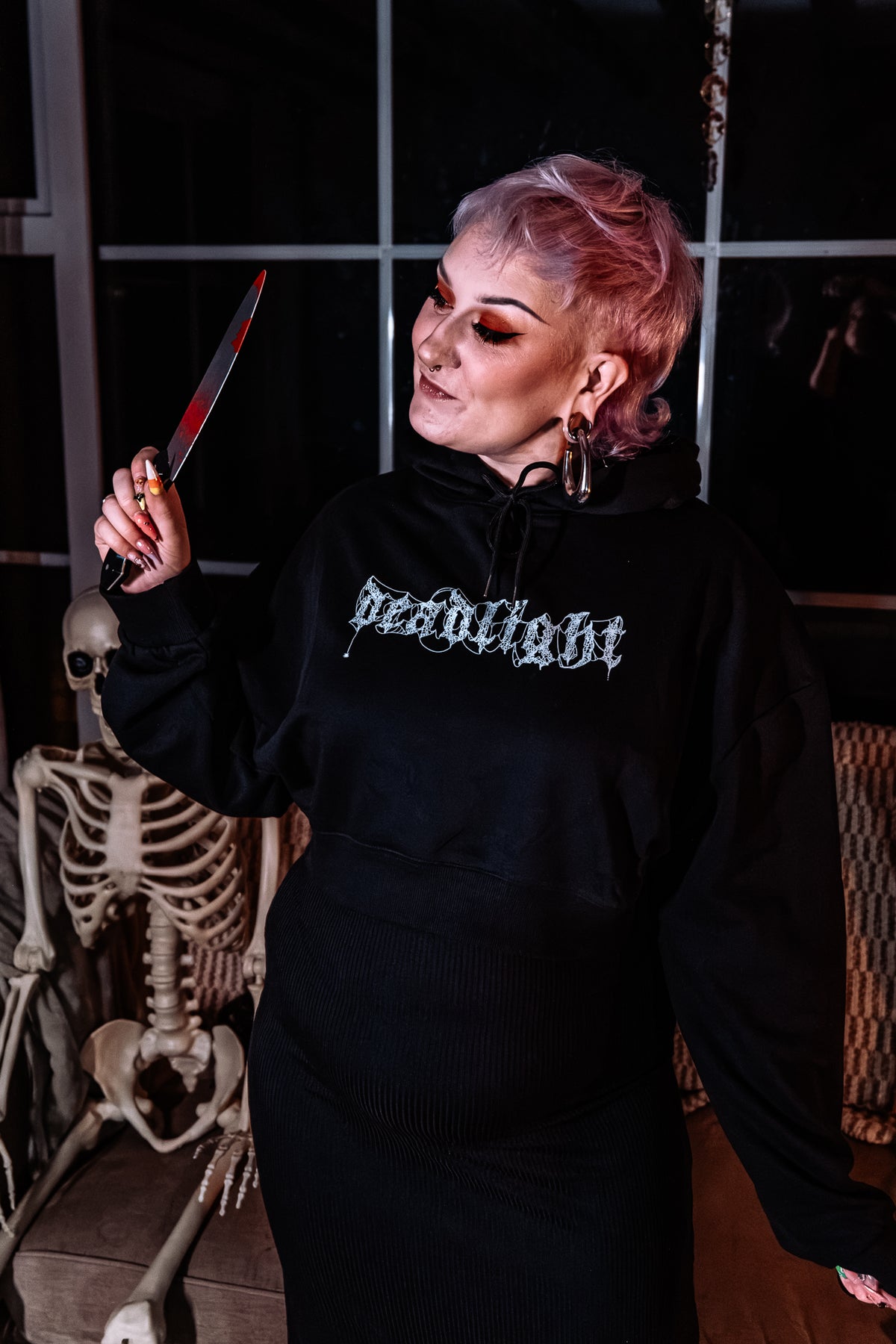 DEADLIGHT SPIDER CROPPED HOODIE - BLACK