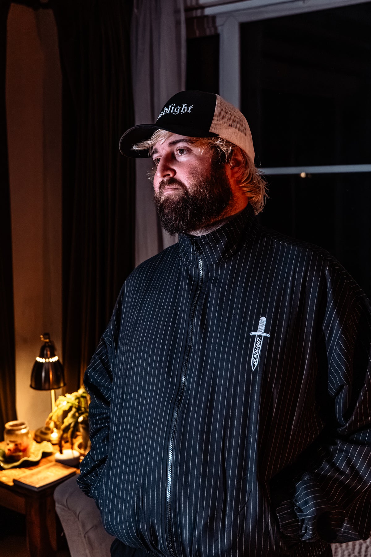 DEADLIGHT GHOULS & DAGGERS LIGHTWEIGHT TRACK JACKET - PINSTRIPE GREY